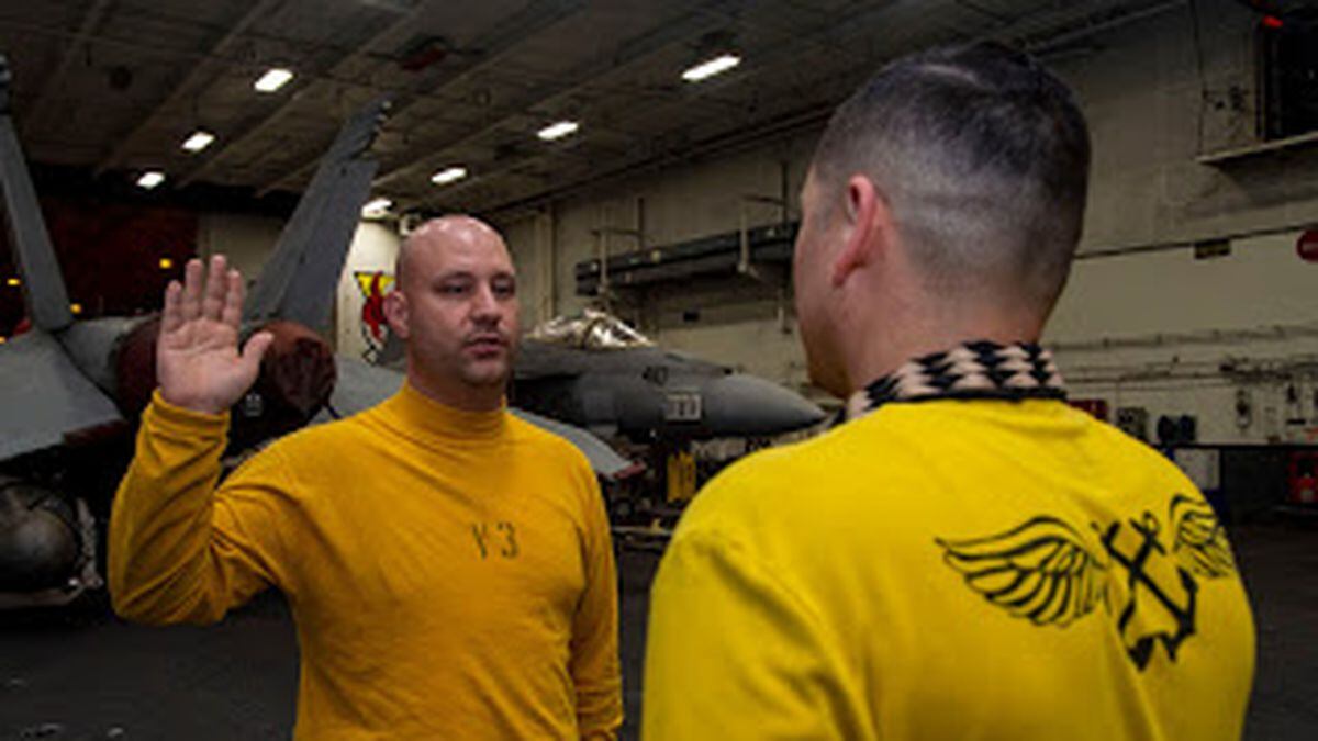 Petty Officer 1st Class Shane Miller, a 2006 Gwinn High School graduate, is an aviation boatswain’s mate (handling) aboard the USS Harry S. Truman. (Navy Photo)