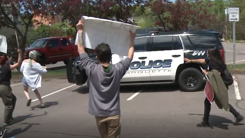 A protest that started on the NMU campus made its way to the Marquette Police Department...