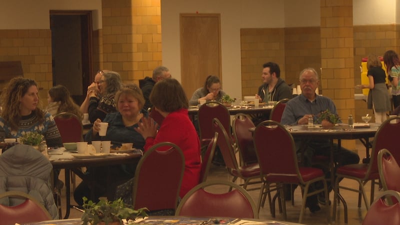 People enjoying a spaghetti dinner at St. Peter's Cathedral in Marquette.