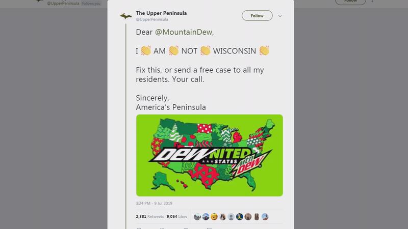 After mislabeling the Upper Peninsula as part of Wisconsin, Mountain Dew is promising to...