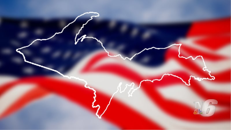 U.S. flag and Upper Michigan.