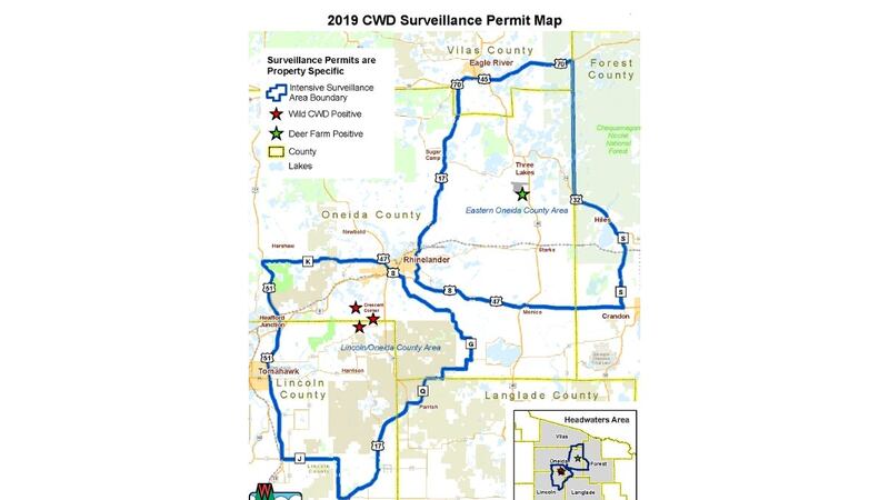 2019 CWD surveillance permit map. (Wisconsin DNR image)