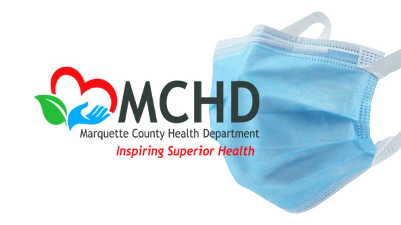 Marquette County Health Department (MCHD) logo and a face mask.