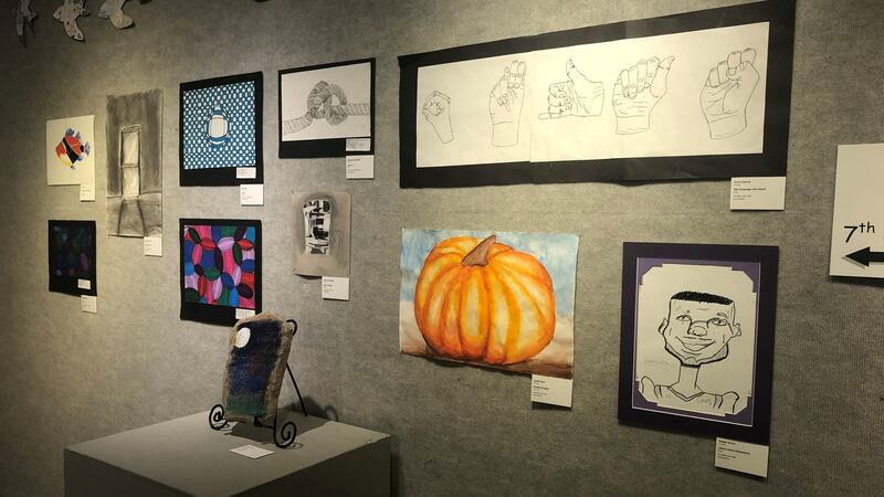 Some of the art pieces in the 2021 “Youth in Art” exhibit at the Bonifas Arts Center in Escanaba.
