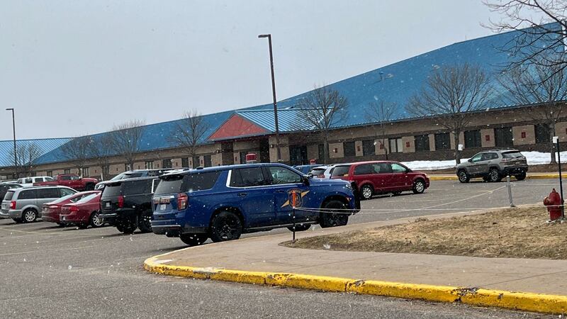 The Michigan State Police outside Aspen Ridge School, April 26, 2022.