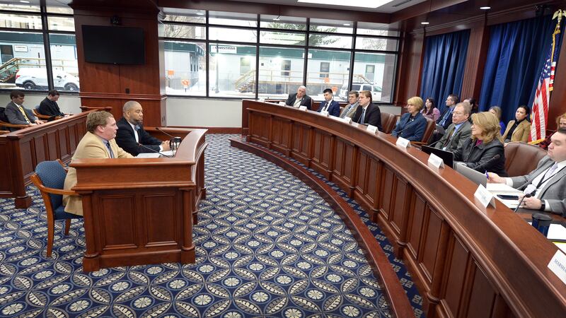 Sen. Ed McBroom, R-Vulcan, and Sen. Marshall Bullock, D-Detroit, testify before the Senate...